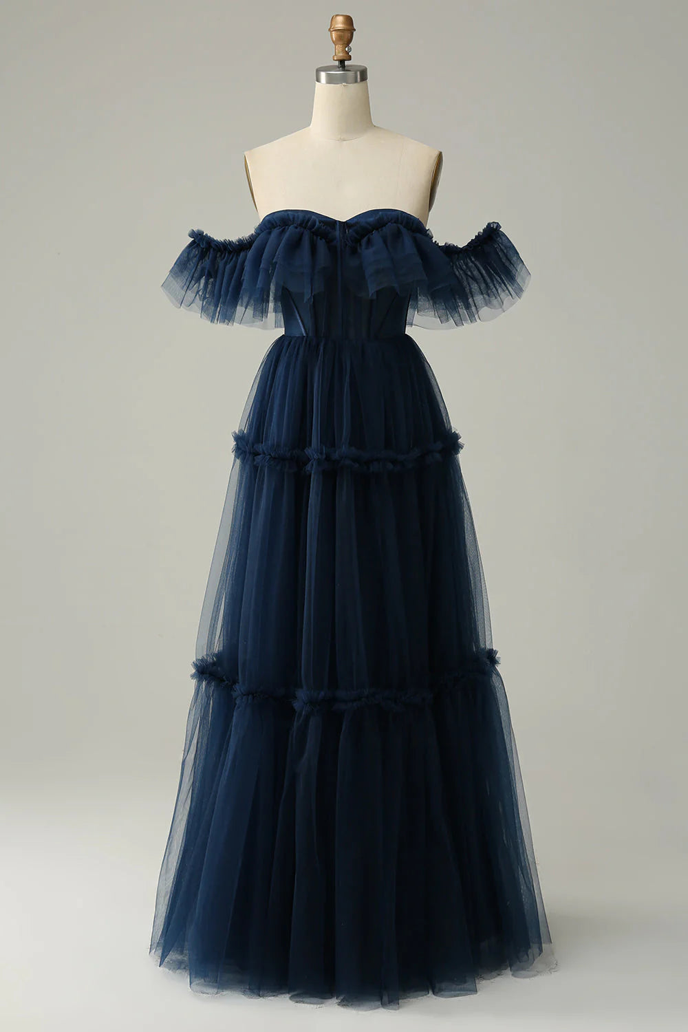 prom dresses for tall girlsAmzcw Navy A-Line Off the Shoulder Sweetheart Tulle Long Prom Dress