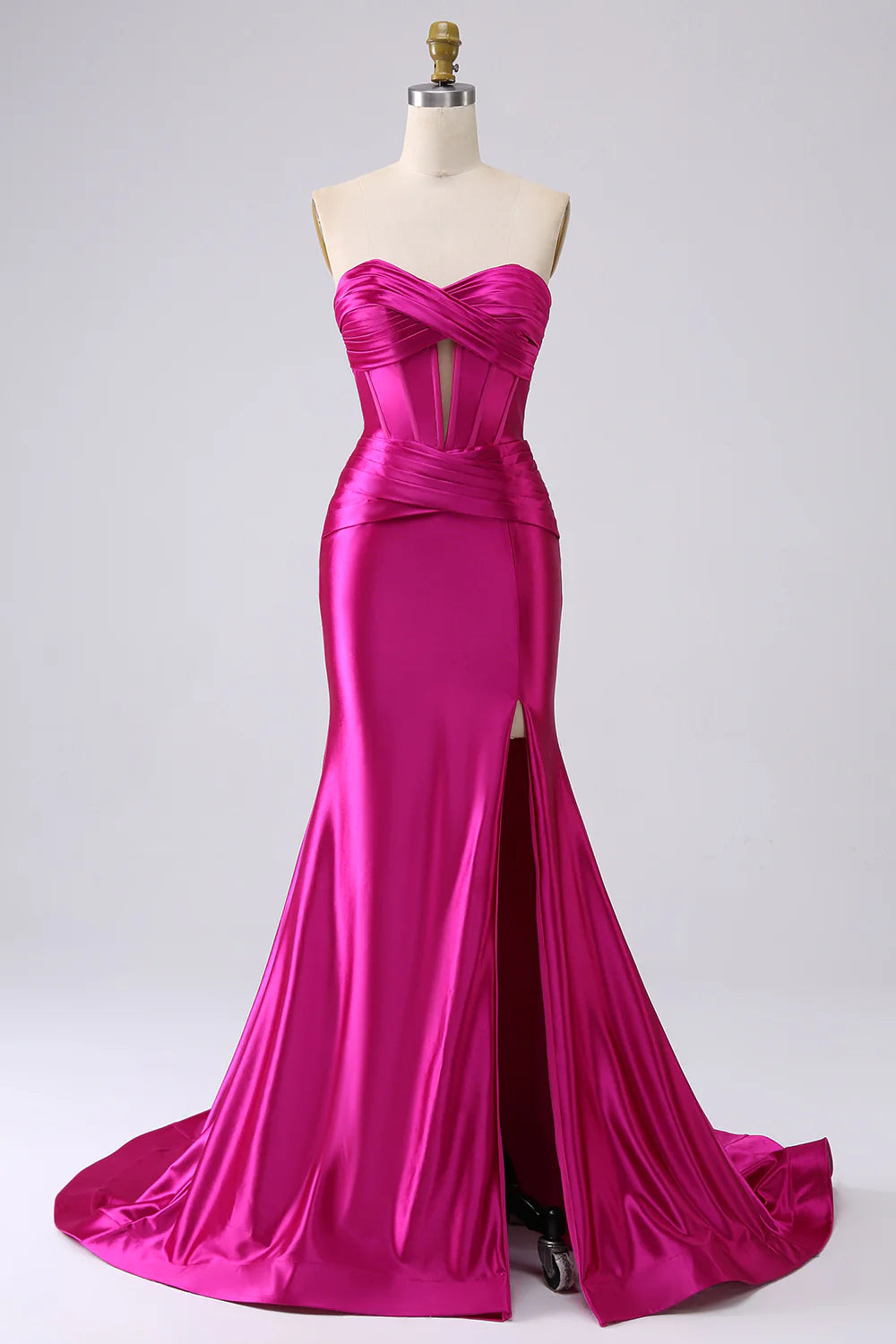 mermaid prom dressesAmzcw Sparkly Mermaid Sweetheart Corset Long Fuchsia Prom Dress with Slit