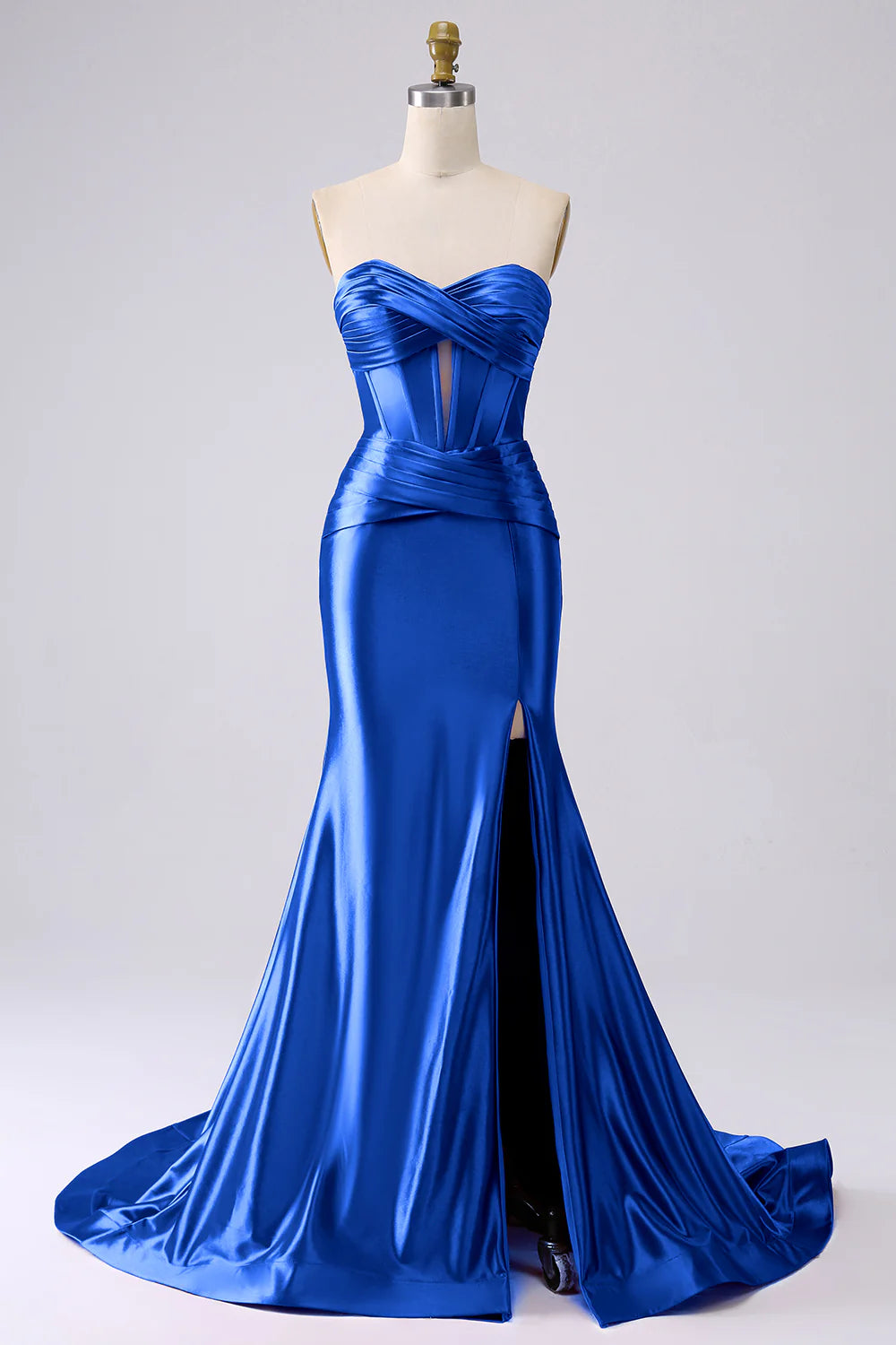 short prom dressesAmzcw Sparkly Mermaid Sweetheart Corset Royal Blue Long Prom Dress with Slit