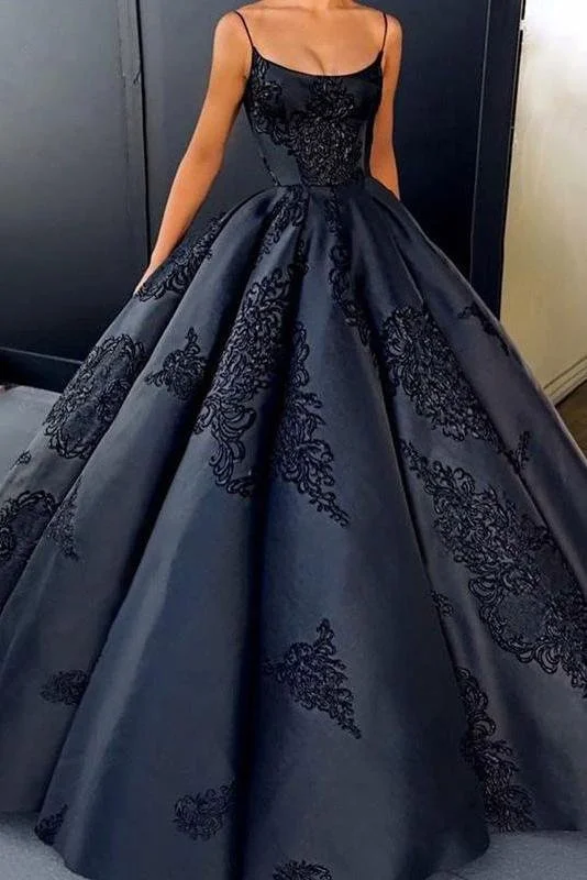 prom dresses for apple shapesBall Gown Spaghetti Straps Navy Blue Vintage Cheap Long Prom Quinceanera Dresses