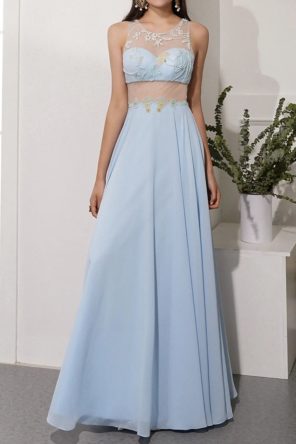 prom dresses with lace appliquésBlue A Line Chiffon Prom Dress With Appliques