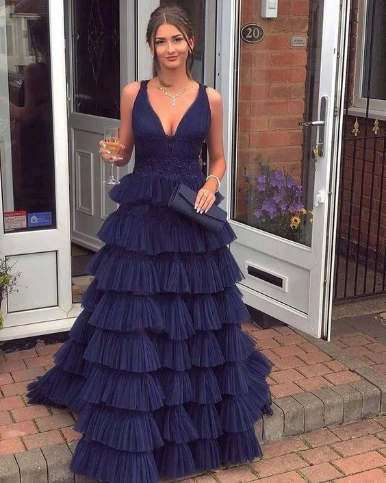 plus-size prom dressesDark Navy Prom Dresses, Ball Gown Real Made Formal Prom Dress       S1977