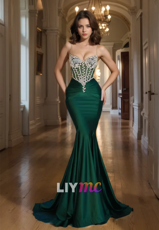 prom dresses for pear shapesSweethear Sleeveless Appliques Pleated Sleek Mermaid Prom Dress