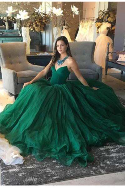 cap sleeve prom dressesElegant Green Ball Gown Sweetheart Strapless Sleeveless Quinceanera Prom Dresses