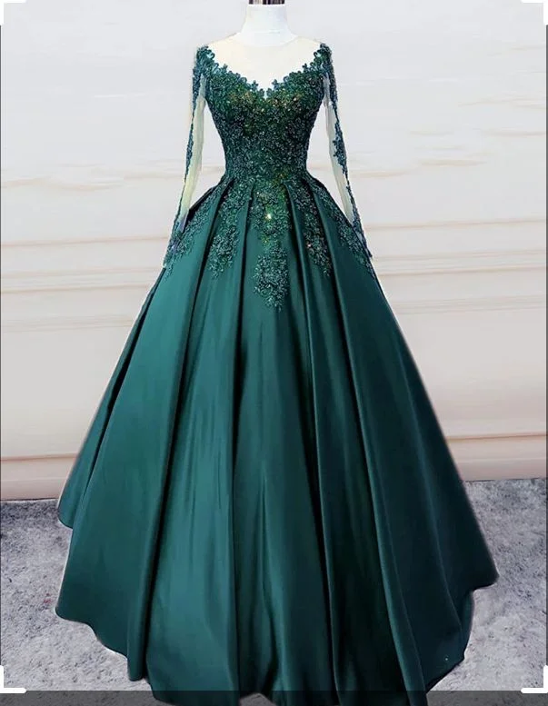 high-low prom dressesEmerald Green Long Sleeve Quinceanera Dresses Ball Gown Plus Size 15 Junior Prom Dress S2008