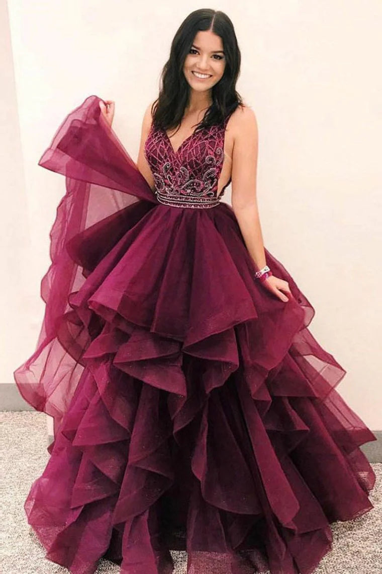 prom dress preservationFormal Ball Gown Long V-Neck Open Back Princess Prom Dresses Quinceanera Dresses