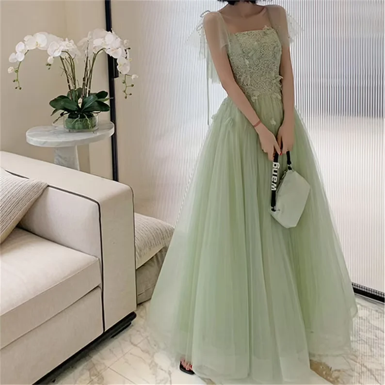 lace prom dressesGreen prom dress long Lace floral top prom dress      S1897