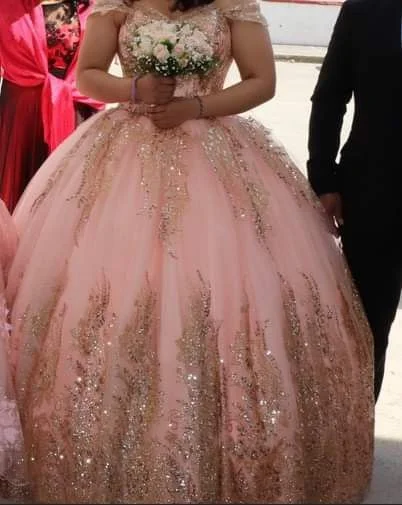 budget-friendly prom dressesLong Ball Gown Prom Dress, Quinceanera Dresses,  Lace Appliques Dress   S1846