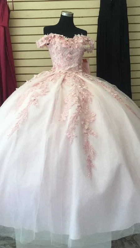 petite prom dressesLong Ball Gown Prom Dress, Quinceanera Dresses,  Lace Appliques Dress   S1848