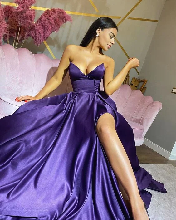 empire waist prom dressesPrincess A Line Purple V-neck Prom Dresses   S1857