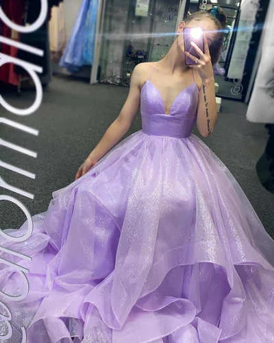 prom dresses for springSparkle Halter Lavender Tiered Long Prom Dress     S1932